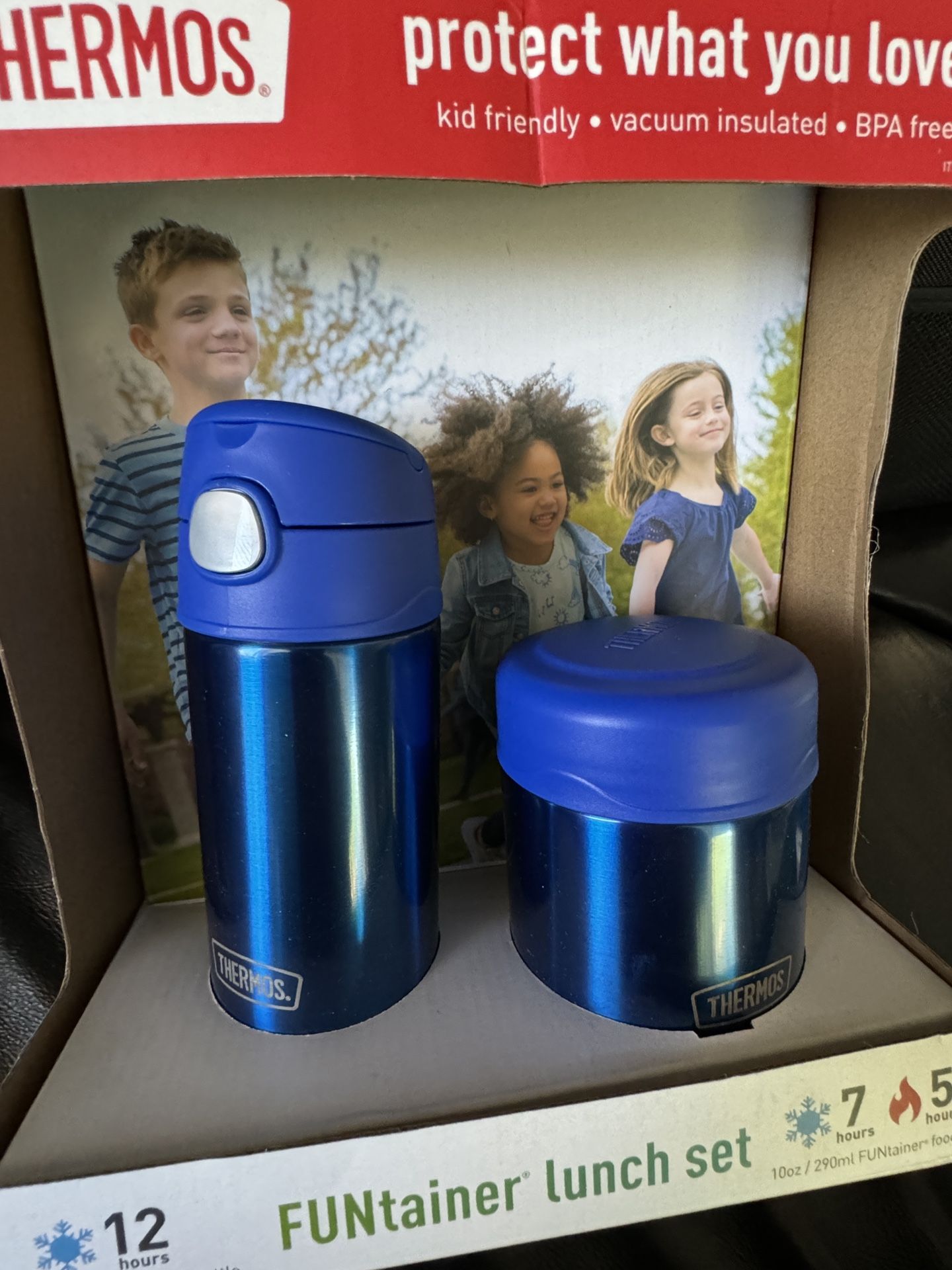 Thermos FUNtainer Lunch Set Bottle and Food Jar for Kids BPA Free Dishwasher Safe, 2 PC (Blue, 2 PC Set)