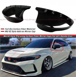 22-26 Honda Civic V2 Style Full Carbon Fiber Side Mirror Caps