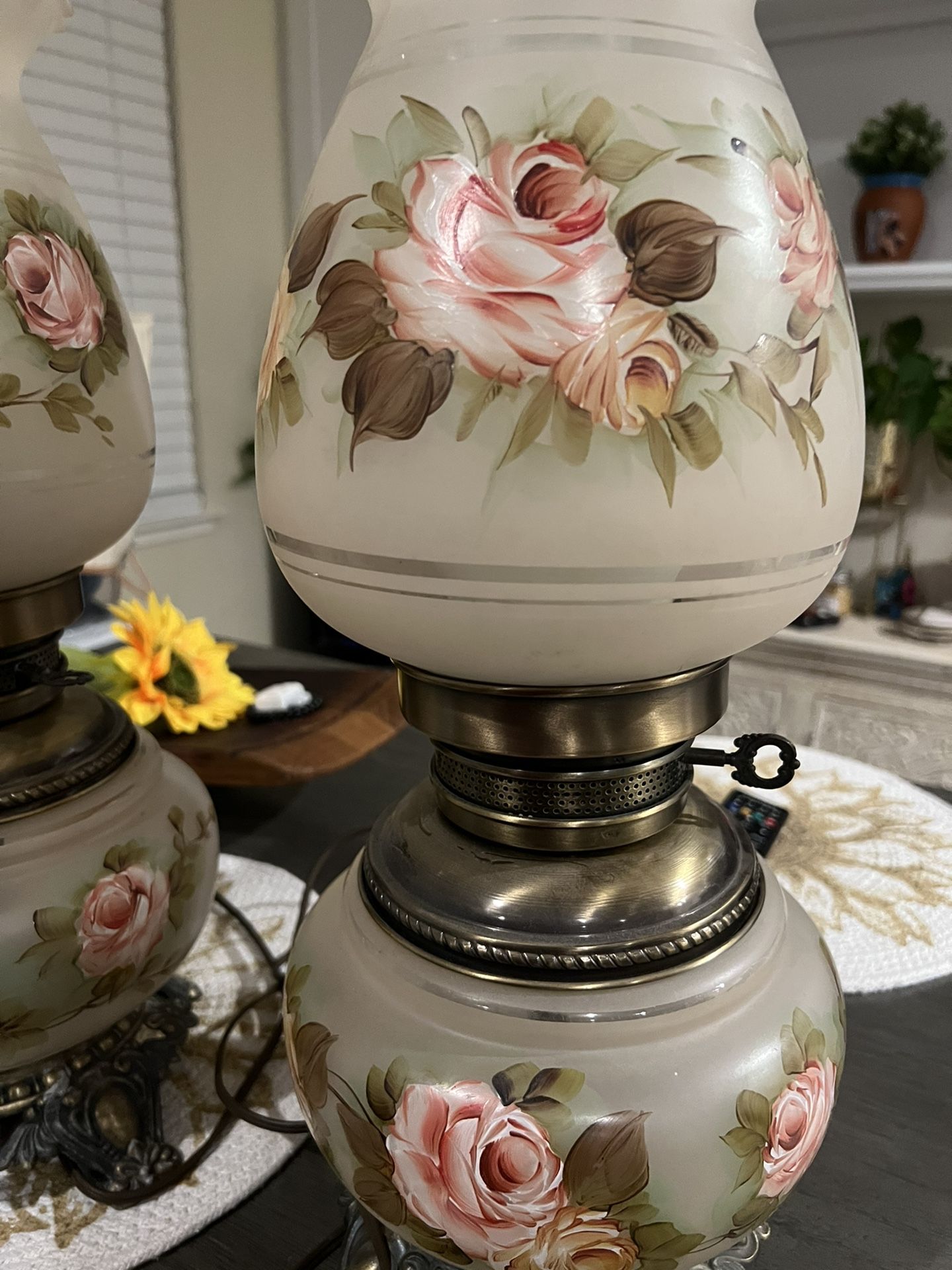 Antique Milk Glass Lamp (Pair)