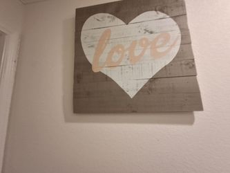 rustic wooden wall art sign 24 X  20 white-painted heart with the word "love"