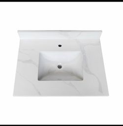 31-Inch Carrara White Quartz Bathroom Vanity Top with Undermount Sink, Pre-Drilled Faucet Hole & 4" Backsplash