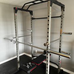 Fitness Reality Squat Rack Power Cage With Bench And 45lbs Olympic Bar