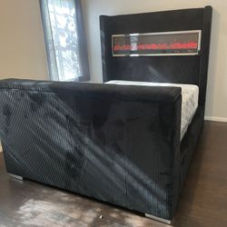 $1699 Brand New King Bed Frame With Mattress, Has Fireplace Simulator And Tv Lift Kit (Raed Description Below)