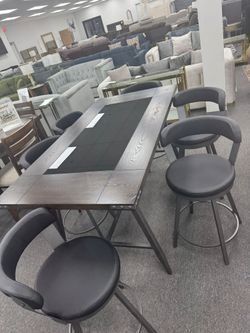 Stylish & Casual counter height dining set w/built-in wine rack & swivel stools