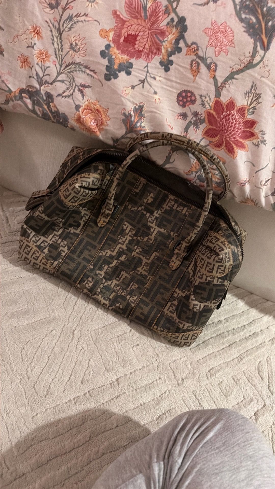 Fendi Brown Zucca Camo Patchwork Coated Canvas Boston Bag