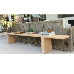 Handcrafted Wabi-Sabi Style Chunky Leg 9’ft Long Bench in Aged Natural Color