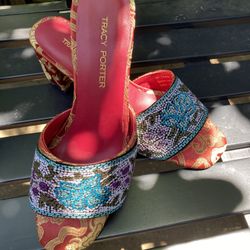 New Designer Heels Sandals Mules With Needlepoint Application 