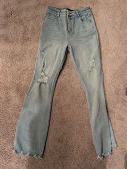 Light Wash Distressed Flare Jeans large