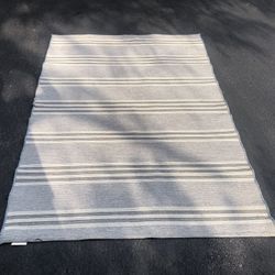Reversible Striped Gray/Blue  Outdoor Area Rug
