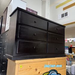 Six Drawer Pinewood Black Chest Dresser New 
