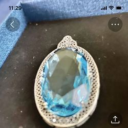 925 Sterling Silver Antique -ish Aquamarine, 1.75 Inches Pendant.