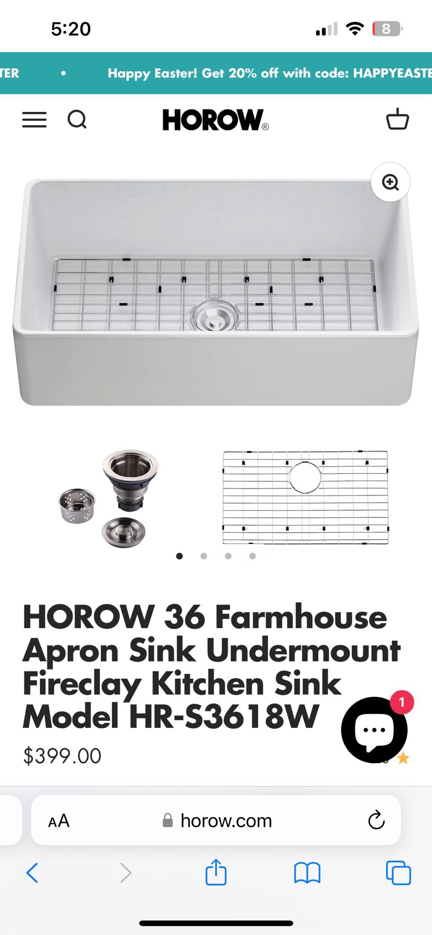 HOROW 36 farmhouse, sink, Undermount fire clay kitchen sink worth 440