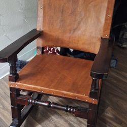 Antique Mexican Rocking Chair Leather/Wood