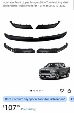 Front Upper Bumper Grille Trim Molding Matt Black Plastic Replacement for RAM 1(contact info removed)-2022