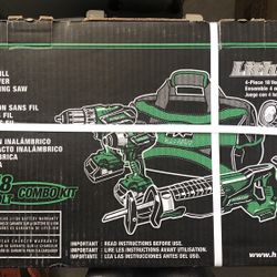NEW Hitachi Tool Set 4-piece: Hammer Drill, Impact Driver, Reciprocating Saw, Light