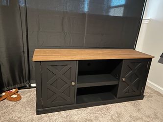 Modern Farmhouse TV Stand | Black & Walnut Finish | Storage Cabinet