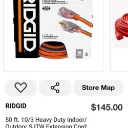 RIDGID

50 ft. 10/3 Heavy Duty Indoor/ Outdoor SJTW Extension Cord with Lighted End, Orange/Grey