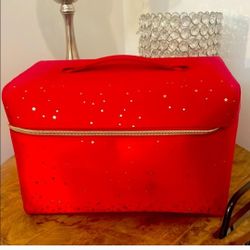 Red Estee Lauder Make-up Bag with Gold Accents