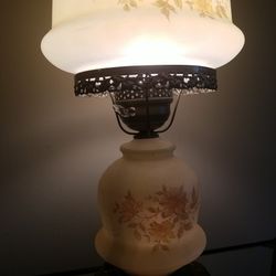 Vintage Hurricane Lamp Floral 21" Tall 3 Way Lighting Frosted Shades.
