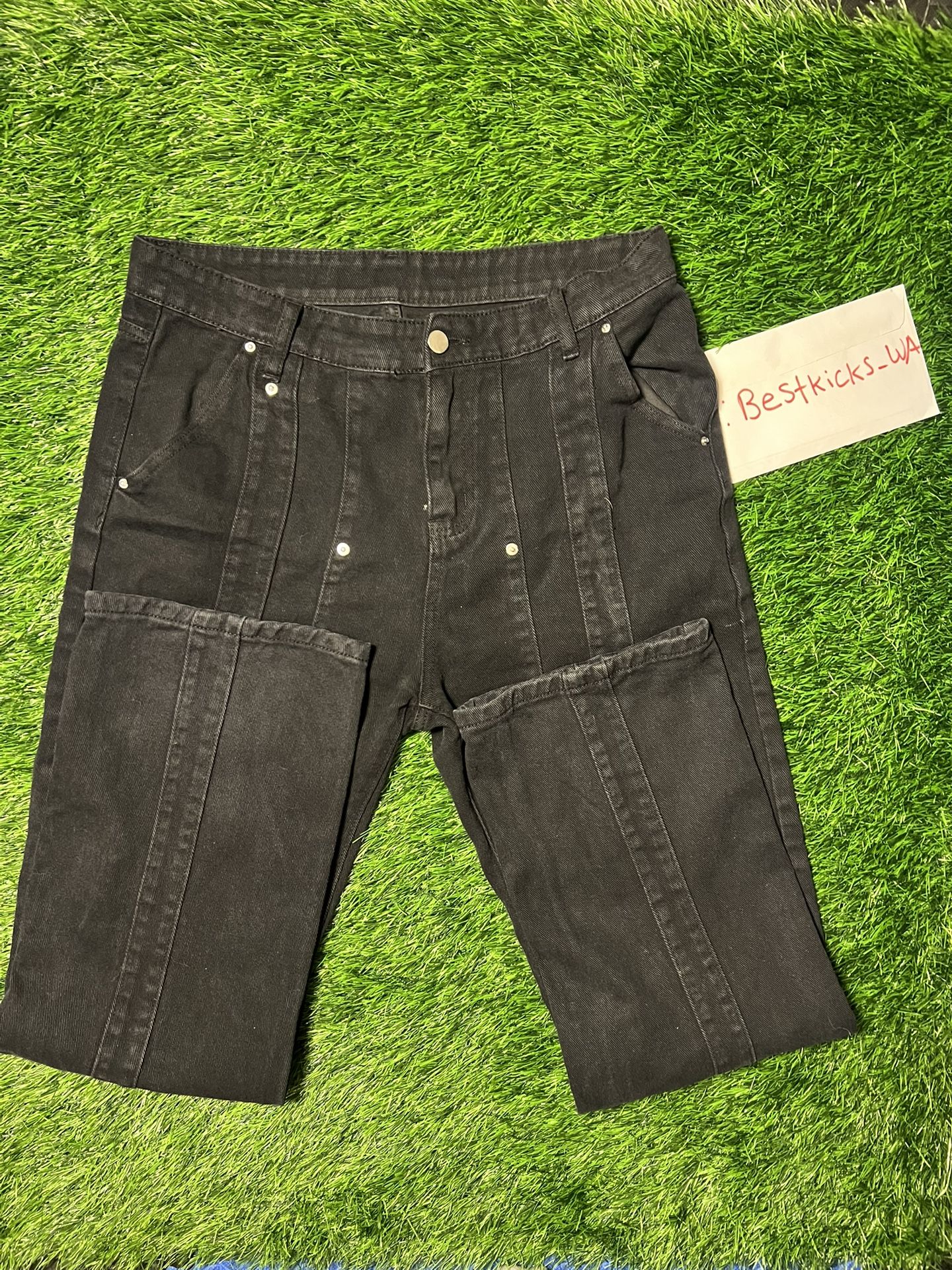 Vintage straight patchwork jeans (Black)
