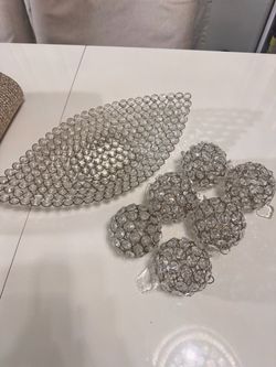 Crystal Bead Decorative Orbs and Leaf Tray Set