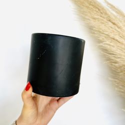 VINTAGE Black Matte Ceramic Plant Pot Decorative Vase Cylinder Circle 4"