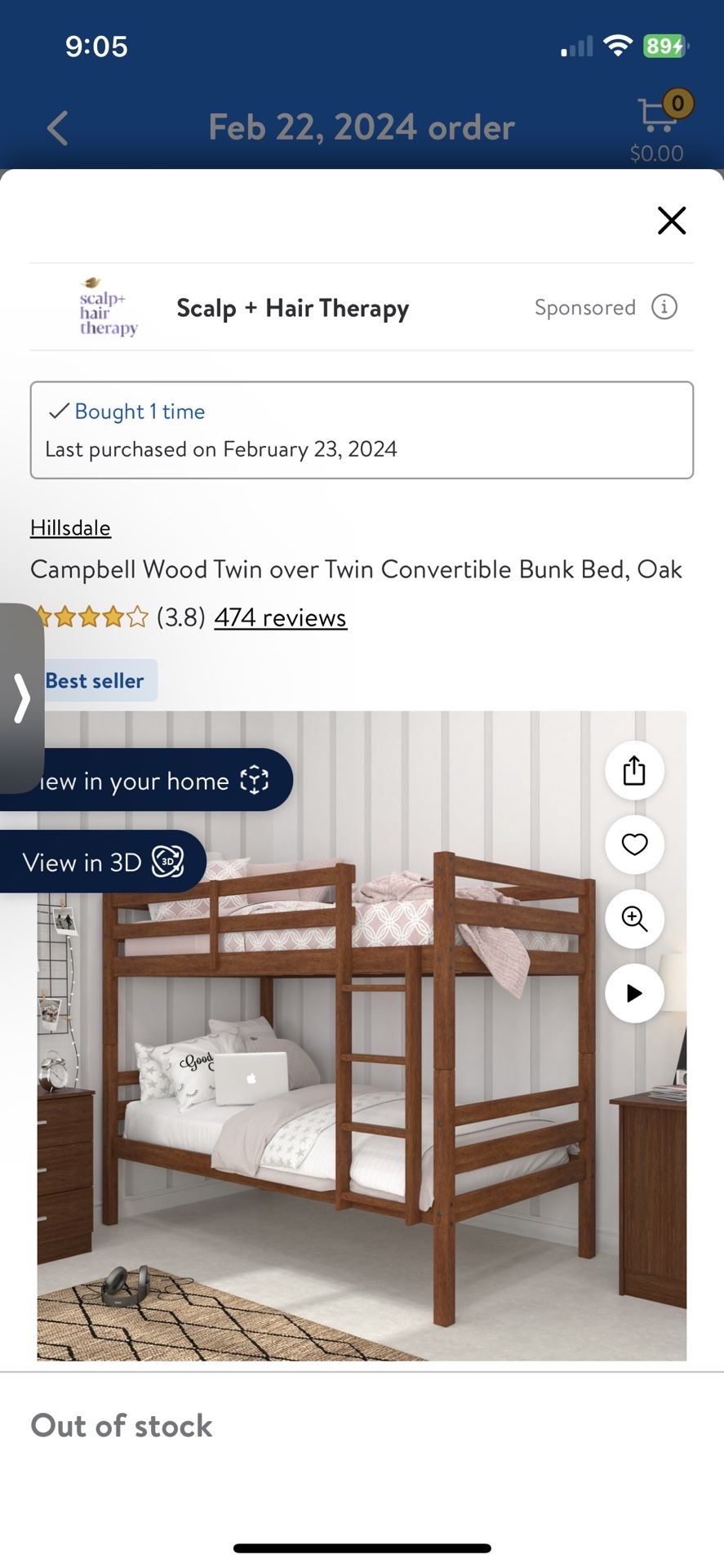 Campbell Wood Twin over Twin Convertible Bunk Bed, Oak