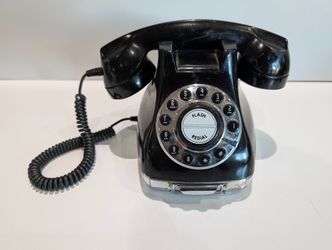 Vintage Style Black Rotary Dial Telephone With Flash Redial Desk Phone