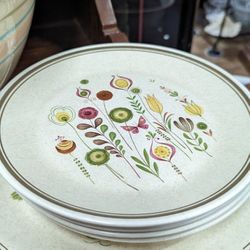 Vintage Mid Century Modern Floral Flower Stoneware Plates Plate Set 