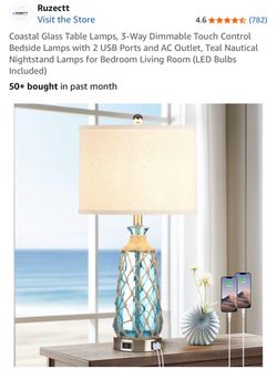 Ruzectt Coastal Glass Table Lamp Teal Nautical