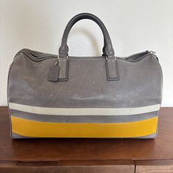 Vintage COACH Gray With Varsity Strip Weekend Duffel Bag