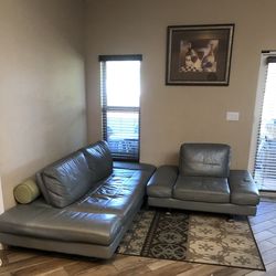 Real Leather Gray Couch - Great Condition