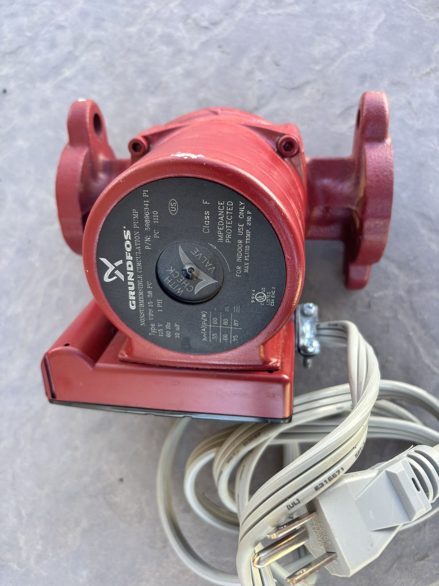 Grundfos Nonsubmersible Circulation Pump (contact info removed)1 P1 Type UPS 15-58 FC 115V 1Ph