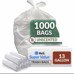Reli. SuperValue 13 Gallon Trash Bags | 1000 Count Bulk | Tall Kitchen | Can Liners | Clear Multi-Use Garbage Bags
