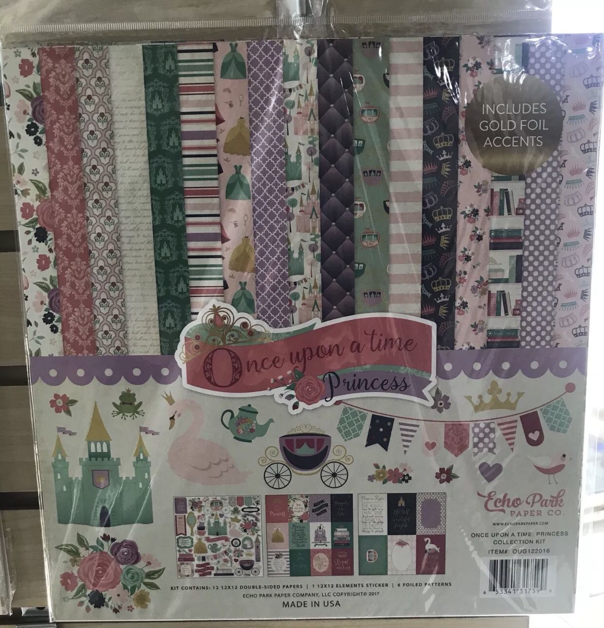12 x 12 Echo Park Once Upon A Time princess girl Scrapbook Paper Stickers kit