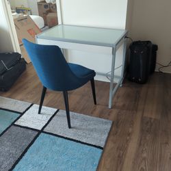 White Glass Top Desk W/ Drawer And Chair