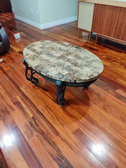 Stonetop And Iron Coffee Table Set