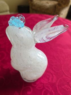 Murano Style Art Glass Rabbit Figurine 7 Inches Tall