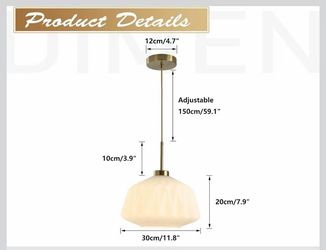 R4)Mid Century Milk Glass Pendant Light 12" Brushed Gold Pendant Light Kitchen Island Nordic Antique Brass Ceramic Indoor Hanging Light for Dinning Ro