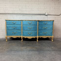 Delivery is available French Provincial Triple Dresser – Hand-Painted Turquoise with Gold Leaf Accents$790 OBO!