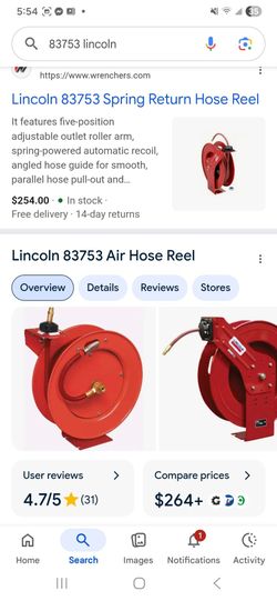 This is a Lincoln 83753 air and water hose reel assembly