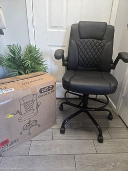 Brick Attick Drafting Chair, Tall Office Chair for Standing Desk, High Executive Leather Ergonomic Computer Chair