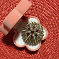 New | Pakistani Gold/Red Polki Pearl Adjustable Ring