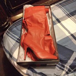 Pleaser Red Leather Thighs High Boots Size 10