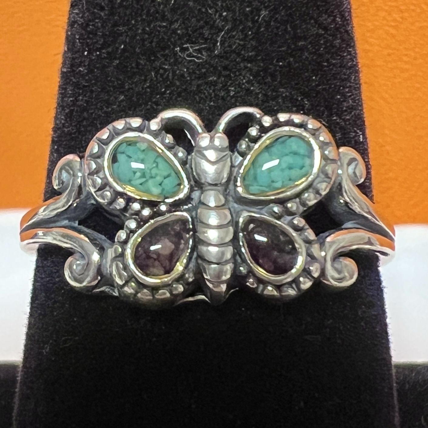 CarolynPollack Relios Butterfly Turquoise Chips 925 Sterling Silver Ring Size9.5