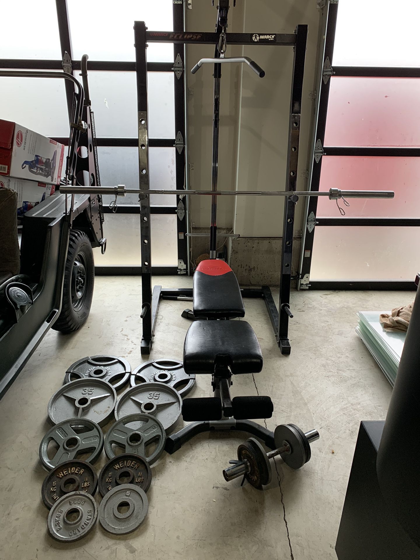 Full Home Gym Setup:Squatrack/powercage,latpulldown,Olympic Weightset ,adjustable Dumbbells