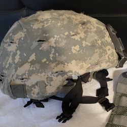 US Army Advanced Combat Helmet (ACH) with a Universal Camouflage Pattern cover. 
