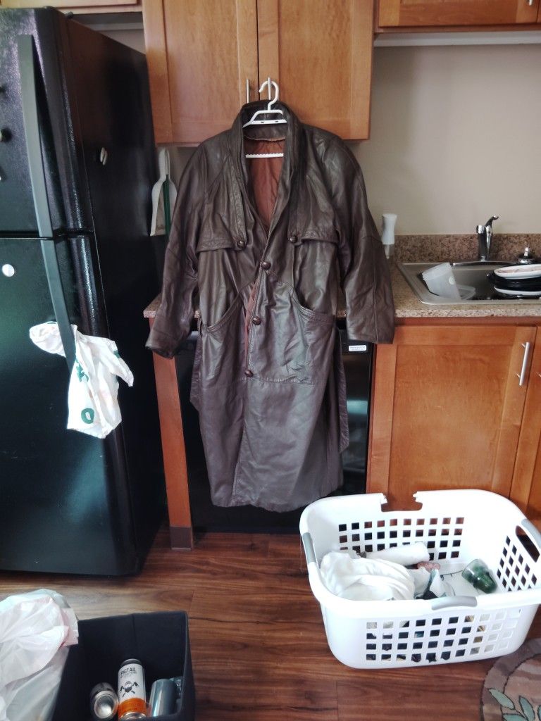 Leather Vintage Duster Long Trench Coat