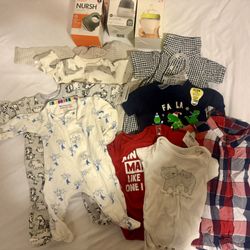 New Baby Bottles And Clothing And Some Clothing Used Once