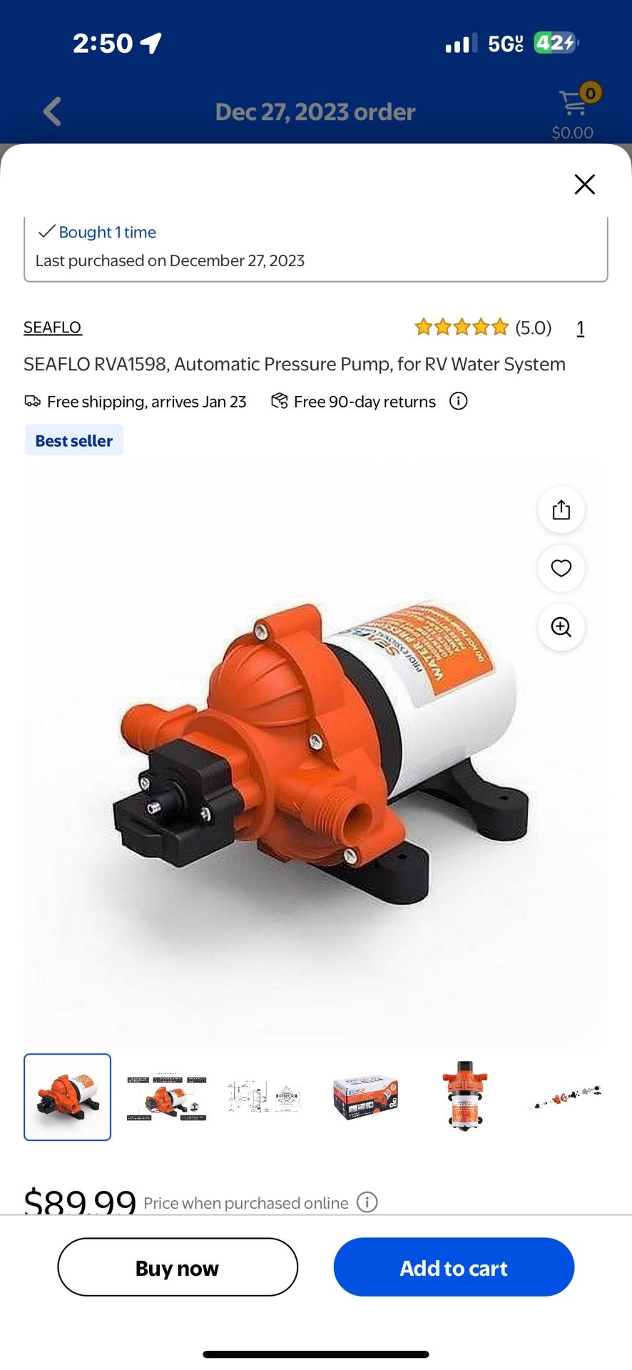 SEAFLO RVA1598, Automatic Pressure Pump, for RV Water System